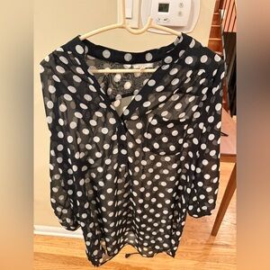 Pleione Black & White Polka Dot Sheer Blouse – Size L
